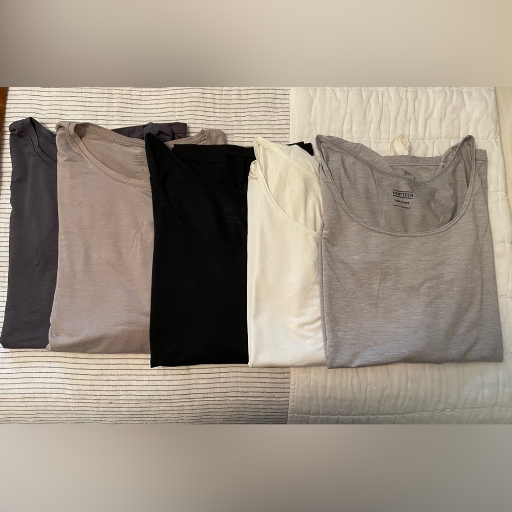 Uniqlo HEATTECH Long Sleeve T-Shirt Set in Black, White, Grays, and Tan